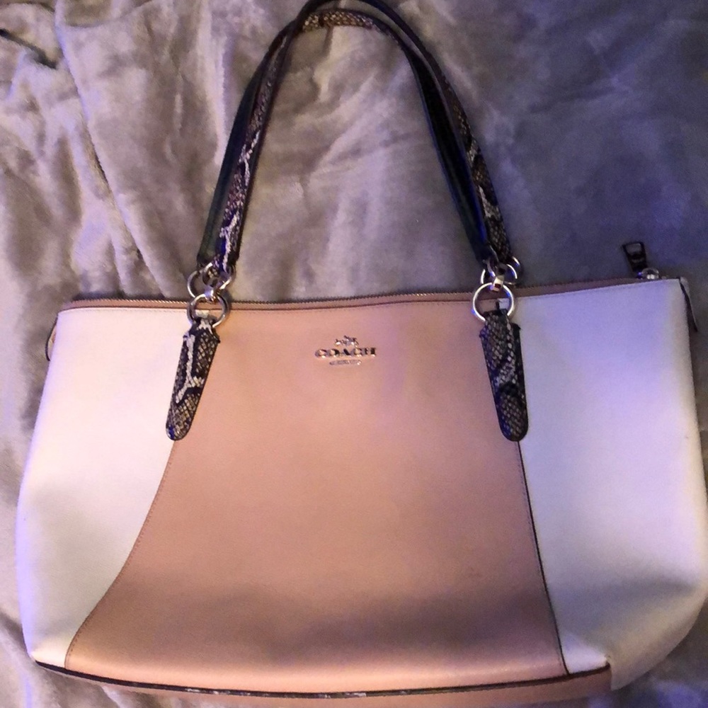 cream/white/snake skin coach purse